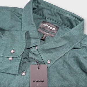 Bonobos Men’s XXL Slim Fit Green Dobby Houndstooth Long Sleeve Button-Down Shirt